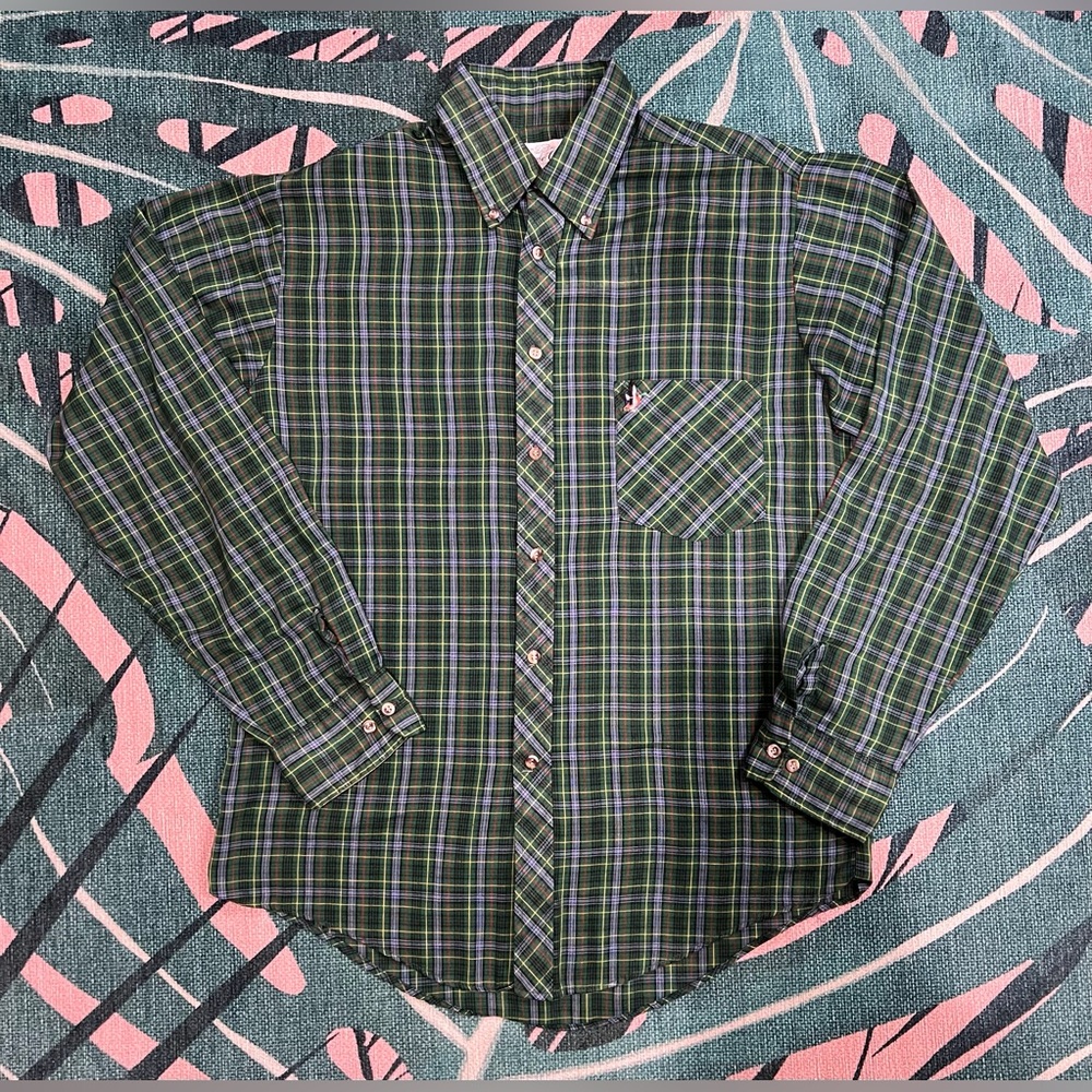 Vintage Cove Creek Plaid Duck Embroidered Long Sleeve Button Up Shirt